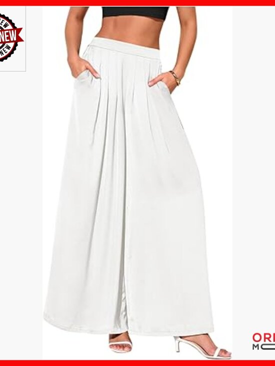 Pants - High Waisted Wide Leg Palazzo Pants Loose Fit Flowy Work Lounge